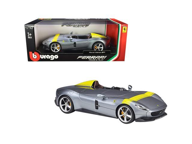 Ferrari Monza SP1 Silver Metallic with Yellow Stripes 1/18 Diecast Model Car by Bburago
