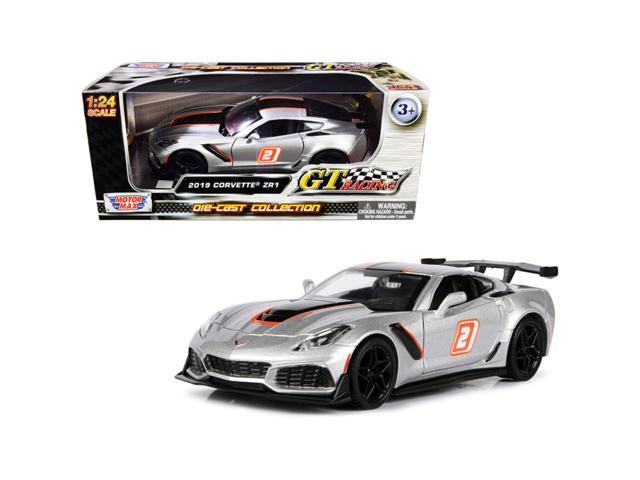 2019 Chevrolet Corvette ZR1 #2 Silver with Black and Orange Stripes 'GT Racing' Series 1/24 Diecast Model Car by Motormax