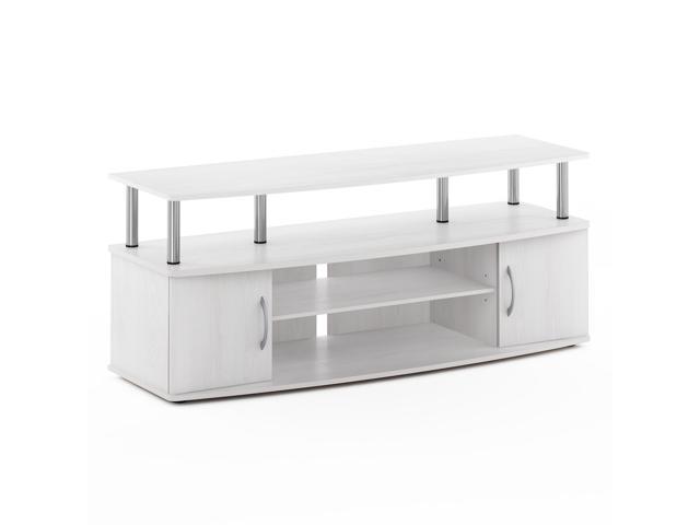 Furinno JAYA Large Entertainment Center Hold up to 55-in TV  White Oak  Stainless Steel Tubes