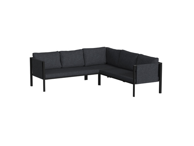 Flash Furniture Indoor/Outdoor Sectional with Cushions - Modern Steel Framed Chair with Dual Storage Pockets, Black with Charcoal Cushions