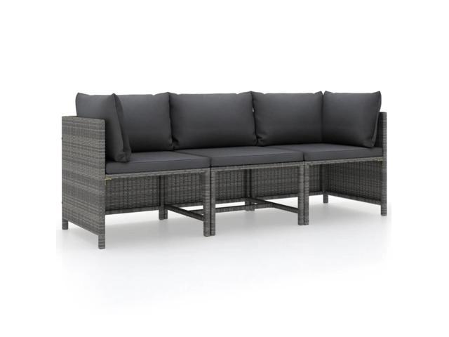 Photos - Sofa VidaXL 3-Seater Patio  with Cushions Gray Poly Rattan 313499 
