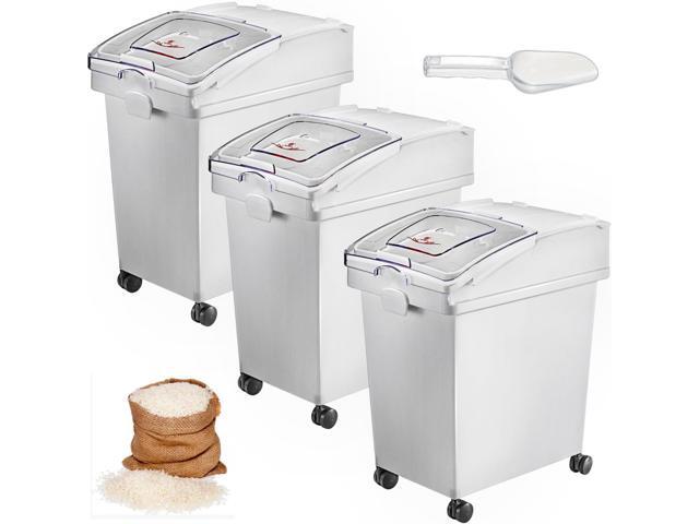 VEVOR 3 Pack Ingredient Bin With Caster 6.6 Gallon Mobile Restaurant Kitchen Flour Bin