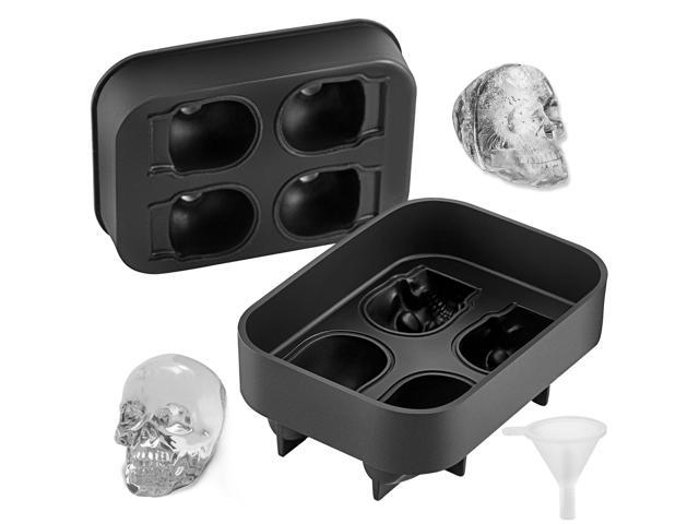 VEVOR Skull Ice Cube Tray, 4-Grid Skull Ice Ball Maker, Flexible Black Silicone Ice Tray with Lid & Funnel, Funny Skull Ice Cubes 1.6'x1.8' Each.
