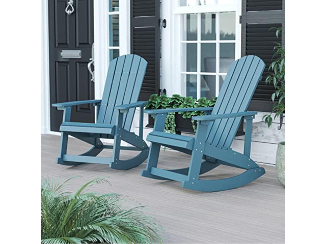 Savannah All-Weather Poly Resin Wood Adirondack Rocking Chair with Rust Resistant Stainless Steel Hardware - Sea Foam - Set of 2