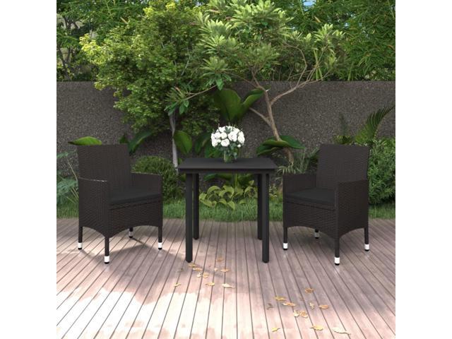 vidaXL 3 Piece Patio Dining Set with Cushions Poly Rattan and Glass