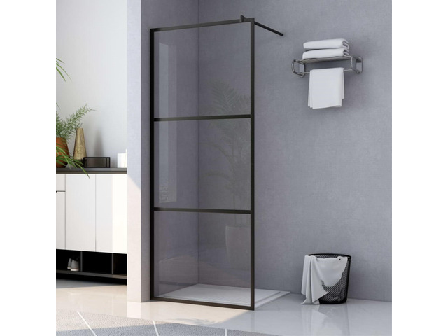 vidaXL Walk-in Shower Wall with Clear ESG Glass Black 35.4'x76.8'