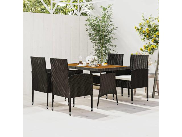 vidaXL 5 Piece Patio Dining Set Poly Rattan Black