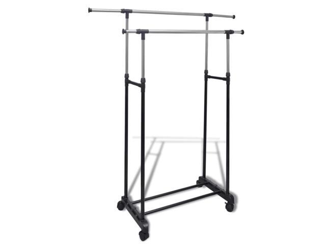 vidaXL Adjustable Clothes Rack 4 Castors 2 Hanging Rails