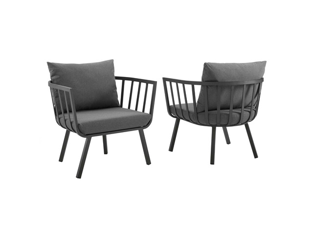 Riverside Outdoor Patio Aluminum Armchair Set of 2 Gray Charcoal