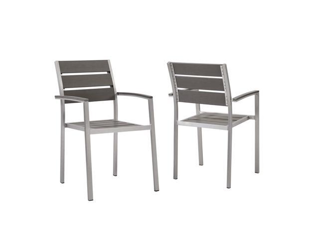 Shore Outdoor Patio Aluminum Dining Armchair Set of 2 Silver Gray