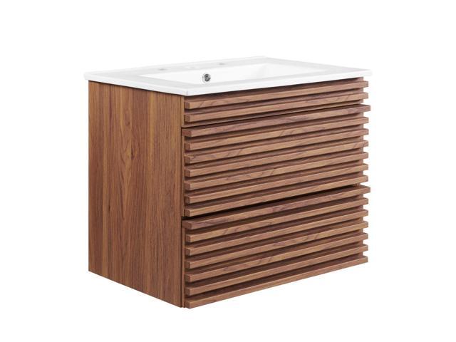 Render 24' Wall-Mount Bathroom Vanity Walnut White
