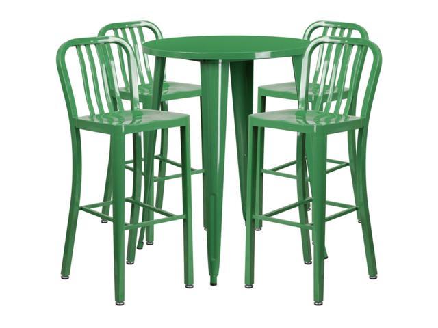 Photos - Display Cabinet / Bookcase Flash Furniture 30" Round Green Metal Indoor-Outdoor Bar Table Set with 4 