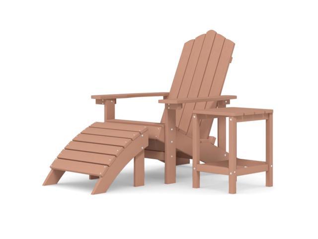 vidaXL Patio Adirondack Chair with Footstool & Table HDPE Brown