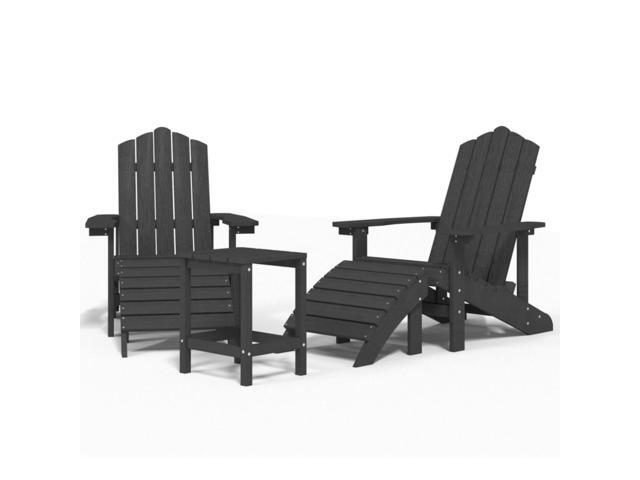 vidaXL Patio Adirondack Chairs with Footstool & Table HDPE Anthracite
