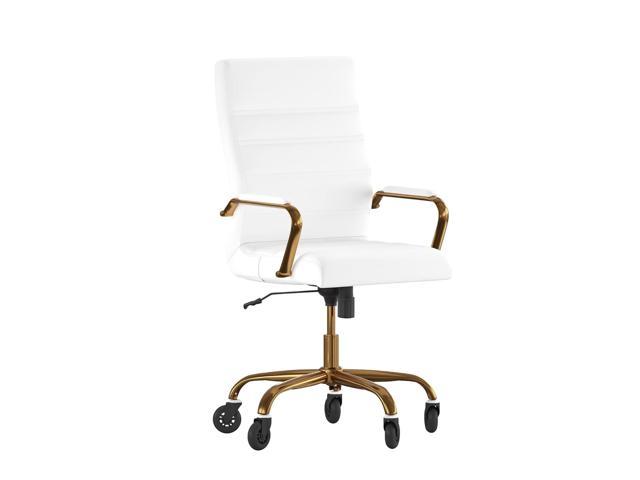 Photos - Display Cabinet / Bookcase Flash Furniture Whitney High Back White LeatherSoft Executive Swivel Office Chair with Gol 