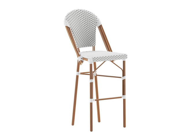 Lourdes Stackable Indoor/Outdoor French Bistro 30' High Barstool, Commercial Grade, White/Gray and Bamboo Finish
