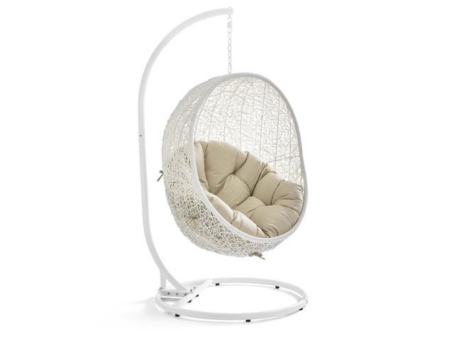 Hide Outdoor Patio Sunbrella Swing Chair With Stand White Beige