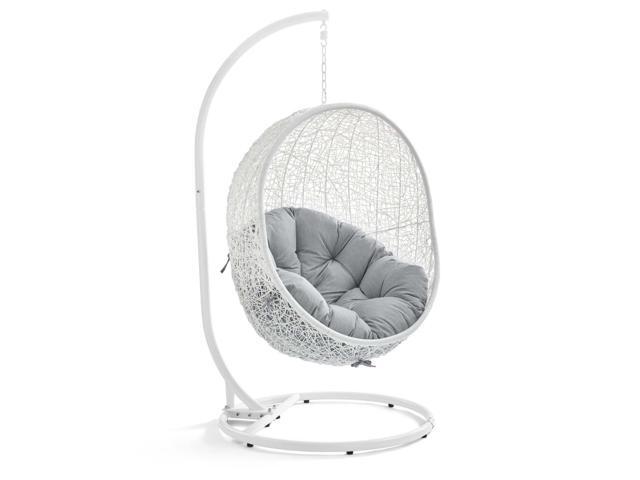 Hide Outdoor Patio Sunbrella Swing Chair With Stand White Gray