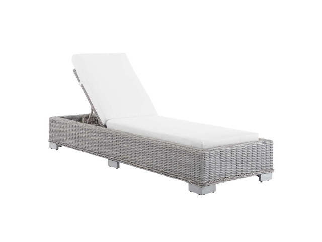 Conway Sunbrella Outdoor Patio Wicker Rattan Chaise Lounge Light Gray White