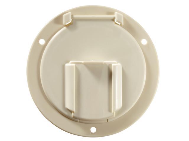 RV Designer B132 Round Low Profile Cable Hatch - Colonial White, 4.6' x 2.6'