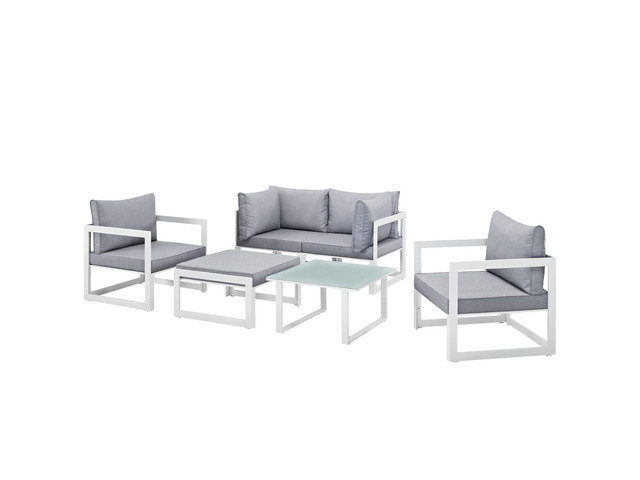 Fortuna 6 Piece Outdoor Patio Sectional Sofa Set - White Gray