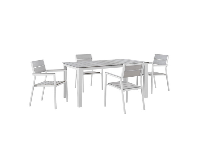 Maine 5 Piece Outdoor Patio Dining Set - White Light Gray