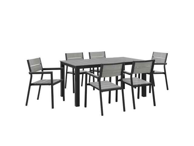 Maine 7 Piece Outdoor Patio Dining Set - Brown Gray