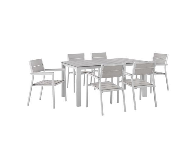 Maine 7 Piece Outdoor Patio Dining Set - White Light Gray