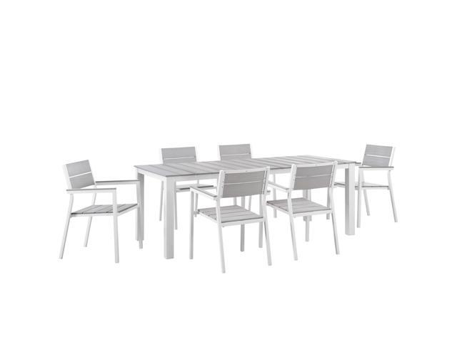Maine 7 Piece Outdoor Patio Dining Set - White Light Gray