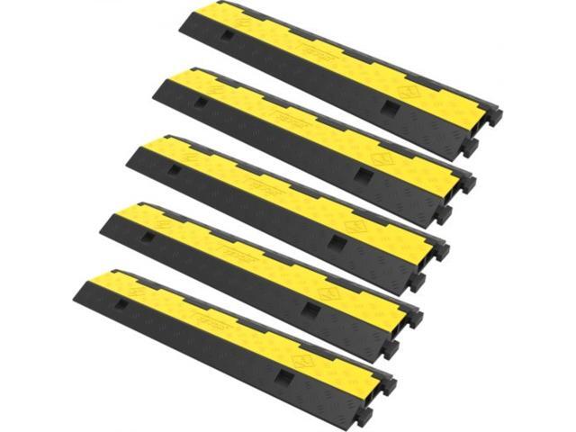 VEVOR Cable Protector Ramp, 5 Packs 2 Channels Speed Bump Hump, Rubber Modular Speed Bump Rated 11000 LBS Load Capacity, Protective Wire Cord Ramp...