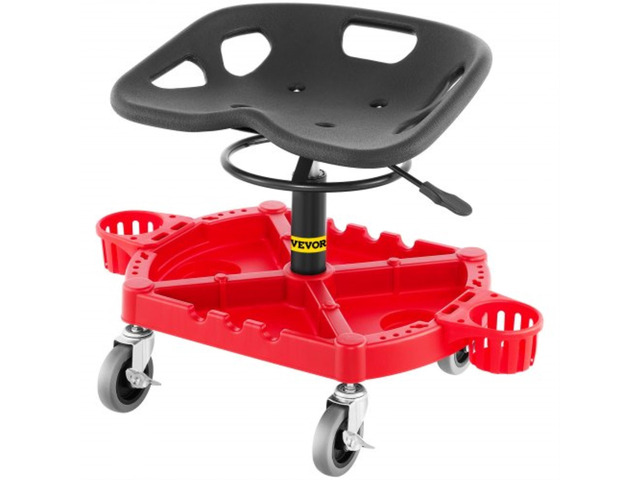 VEVOR Rolling Garage Stool, 300LBS Capacity, Adjustable Height from 18 in to 23 in, 360-degree Swivel Wheels (4'), Large Tool Tray with Two Bottle...