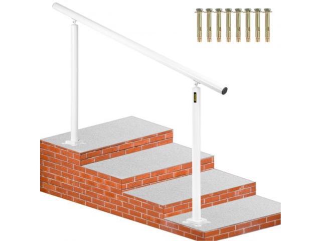 Outdoor Stair Railing Kit, 5 FT Handrails 0-5 Steps, Adjustable Angle White Aluminum Stair Hand Rail for The Elderly, Handrails for Outdoor Steps