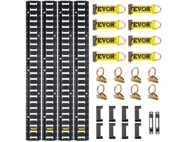 VEVOR E Track Tie-Down Rail Kit, 30PCS 5FT E-Tracks Set Includes 4 Steel Rails & 2 Single Slot & 8 O Rings & 8 Tie-Offs w/D-Ring & 8 End Caps,...