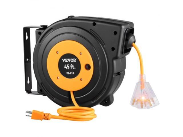 Retractable Extension Reel, Heavy Duty 12AWG/3C SJTOW Power Cord 45 FT 12AWG, Black Tested toStandards