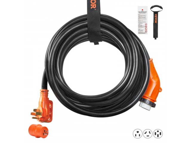 30 Feet RV Power Cord, 50 Amp, Heavy Duty STW 6/3 + 8/1 Generator Cord, NEMA 14-50P Male NEMA SS2-50R Female Plug, with LED Indicator Handle 15A...