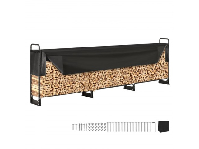 VEVOR 12.7FT Outdoor Firewood Rack with Cover, 152x14.2x46.1in,Heavy Duty Firewood Holder & 600D Oxford Waterproof Cover for Fireplace, Patio,...