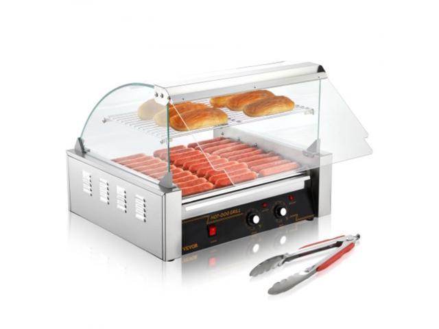 Hot Dog Roller, 11 Rollers 30 Hot Dogs Capacity, 1650W Stainless Sausage Grill Cooker Machine with Dual Temp Control Glass Hood Acrylic Cover Bun...