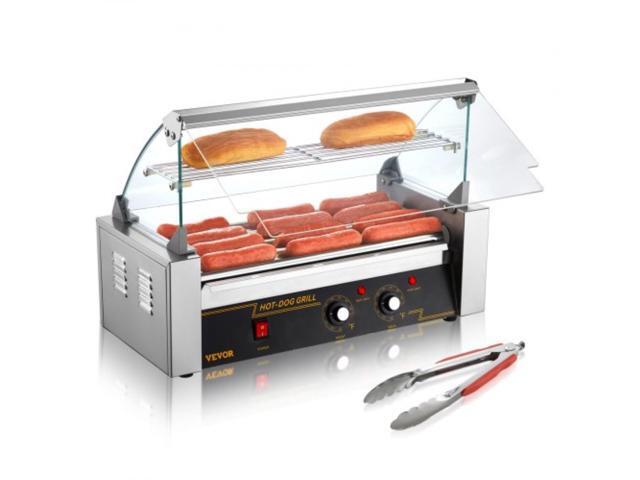 Hot Dog Roller 5 Rollers 12 Hot Dogs Capacity, 750W Stainless Sausage Grill Cooker Machine with Dual Temp Control Glass Hood Acrylic Cover Bun...