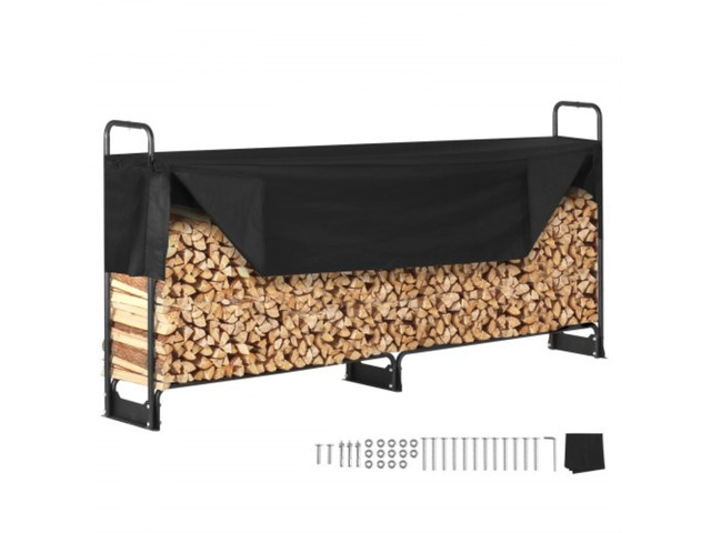 VEVOR 8.5FT Outdoor Firewood Rack with Cover, 102x14.2x46.1 in, Heavy Duty Firewood Holder & 600D Oxford Waterproof Cover for Fireplace, Patio,...