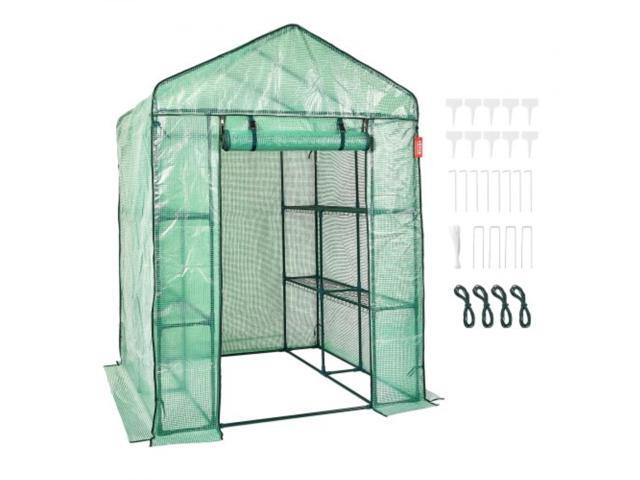 Walk-in Green House, 4.6 x 4.6 x 6.6 ft, Greenhouse with Shelves, High Strength PE Cover with Zipper Door and Steel Frame, Assembly in Minutes,...