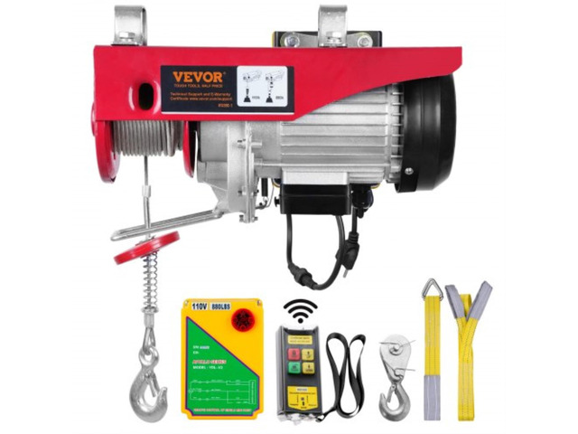 VEVOR Electric Hoist, 880 lbs Lifting Capacity, 850W 110V Electric Steel Wire Winch with Wireless Remote Control, 40ft Single Cable Lifting Height...