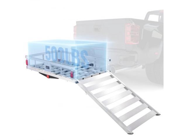 VEVOR 47 x 28 x 6in Hitch Cargo Carrier, 500lb Capacity Trailer Hitch Mount Aluminum Cargo Basket with Folding Ramp, Luggage Carrier Rack Fits 2'...