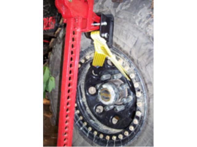 Hi-Lift Wheel attachment strap: Nylon coated hooks; 5000lbs lifting capacity; Hi-Lift attachment; Hooks into rim spokes
