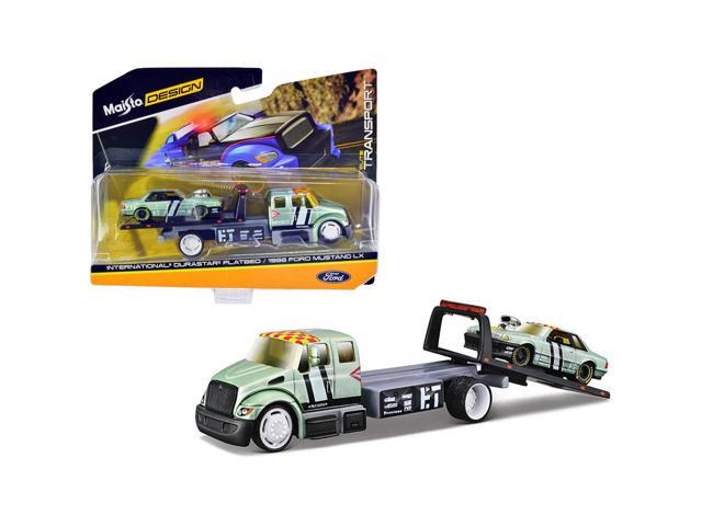 International DuraStar Flatbed Truck #17 and 1988 Ford Mustang LX #17 Light Green Metallic with Stripes and Graphics 'Elite Transport' Series 1/64...