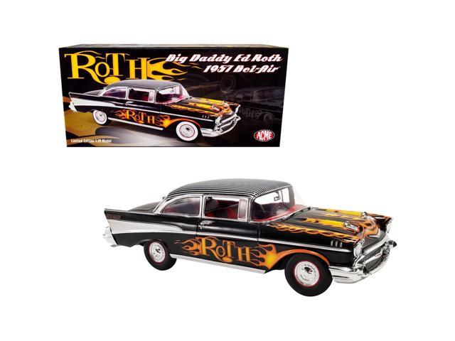 1957 Chevrolet Bel Air Black with Flames and Pinstripe Top 'Big Daddy Ed Roth' Limited Edition to 966 pieces Worldwide 1/18 Diecast Model Car by ACME