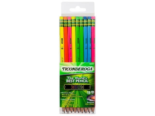 Ticonderoga Neon Pencils, #2 Pre-Sharpened Wood Pencils with Erasers, 18-Count, 13018