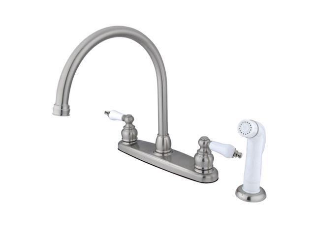 Double Handle Goose Neck Kitchen Faucet with White Sprayer
