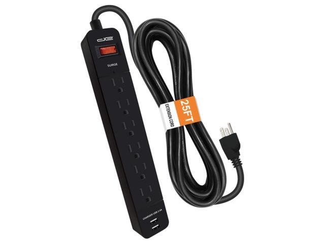 Digital Energy ENR1-1008 6-Outlet Surge Protector Power Strip with 2 USB Ports (25-Foot Cord, Black)