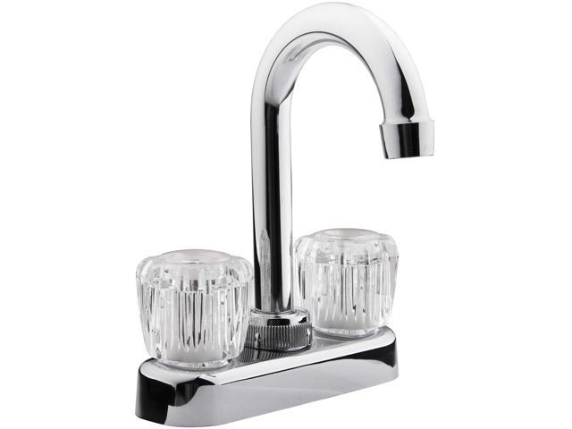 Dura Faucet DF-PB150A-CP RV Swivel Bar Faucet with Clear Acrylic 2-Knobs - 6-inch Spout (Chrome)