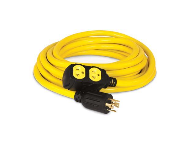 Champion 25-Foot 30-Amp 125/250-Volt Duplex-Style Generator Extension Cord (L14-30P to four 5-20R), Yellow